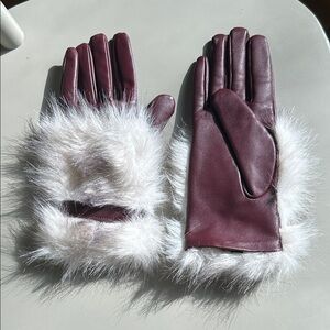 Chic Maroon Leather Gloves with Plush Fur Trim